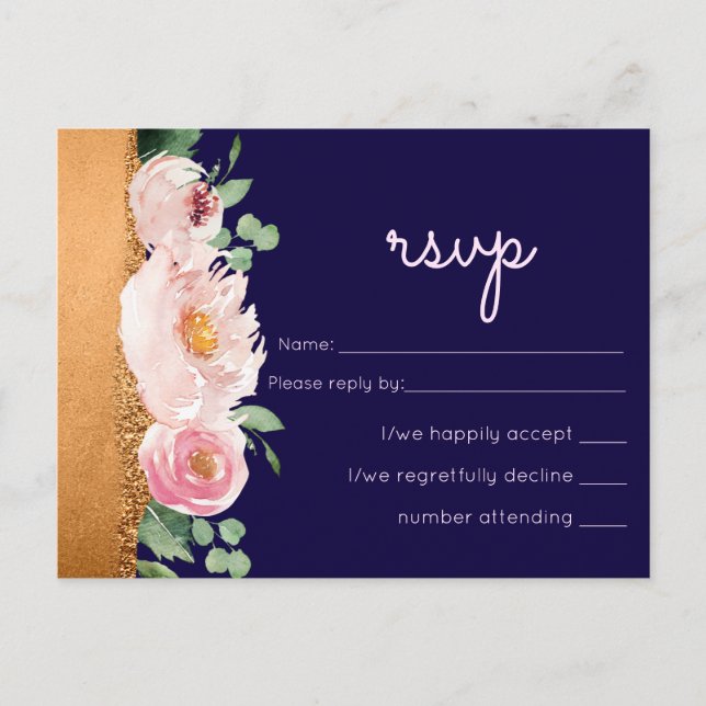 Postal Rosa de presupuesto LeahG Boda de Glam Gold (Anverso)