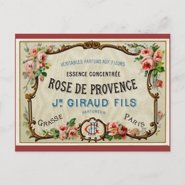 Postal Rosa de Provance un Perfume Francés (Anverso)