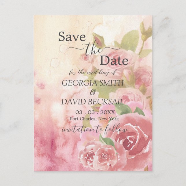 Postal Rosa de Rubor Botanical Save the Date (Anverso)