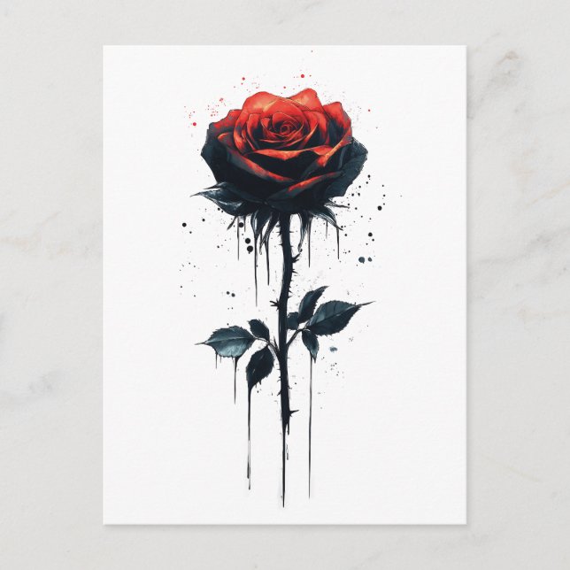 Postal Rosa de sangre goteo: Arte floral gótico (Anverso)