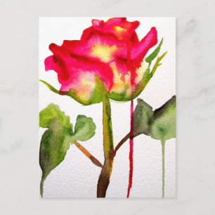 Postal Rosa de té híbrido acuarela arte floral moderno
