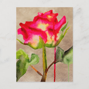 Postal Rosa de té híbrido acuarela arte floral moderno