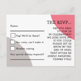 Postal Rosa de tipografía rápida Boda gris rosa RSVP