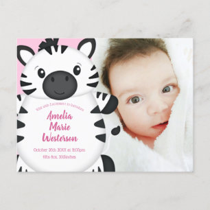 Postal Rosa de zebra Baby Shower