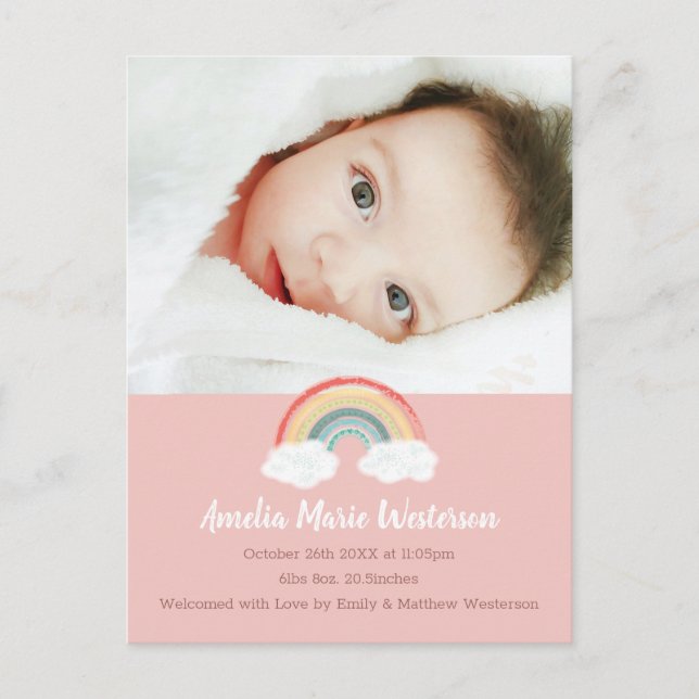 Postal Rosa del arcoiris Baby Shower (Anverso)
