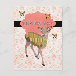 Postal Rosa Dorado Deer Gracias Postcard