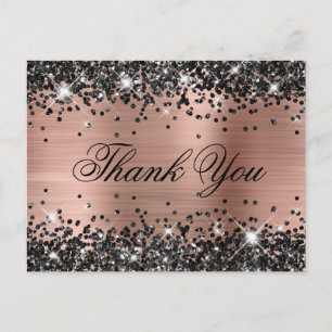 Postal Rosa Dorado Glitter Negro Hoja Adorno Agradecimien