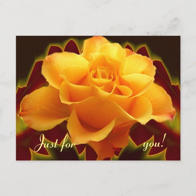 Postal Rosa dorado sobre hojas estilizadas (Anverso)