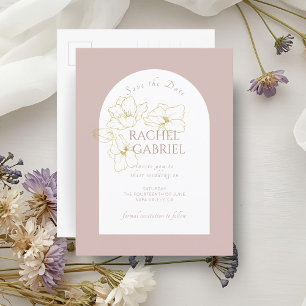 Postal Rosa Dusty   Boda Floral Boho Arch Gold