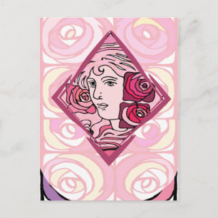 Postal Rosa elegante de Art Nouveau