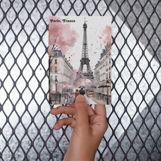 Postal Rosa elegante París Francia Romántica Torre Eiffel (rose watercolor paris france painting postcard)