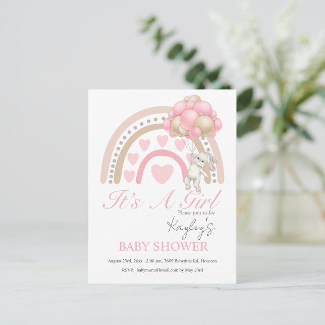 Postal Rosa es un Chica presupuesto arcoiris Baby Shower (Anverso de pie)