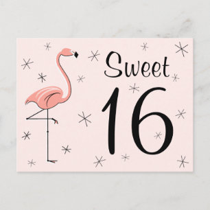 Postal rosa Flamingo "Sweet 16"
