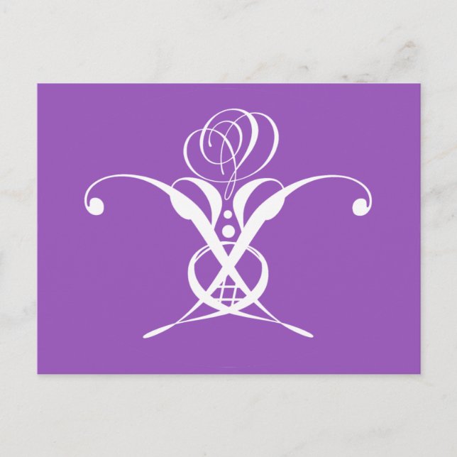 Postal Rosa Florescer Retro Púrpura Blanco (Anverso)