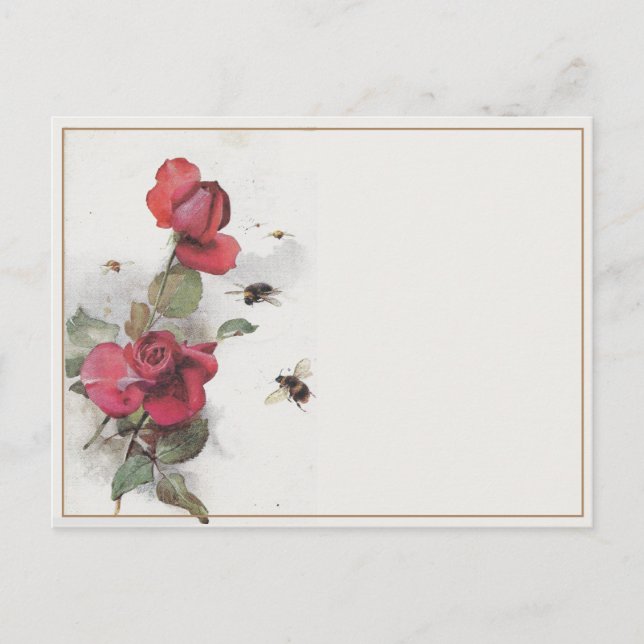 Postal Rosa francés vintage Bee Border Blank (Anverso)