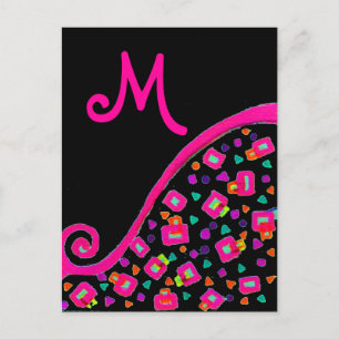 POSTAL ROSA FUCHSIA BLACK ABSTRACT DECO MONOGRAM