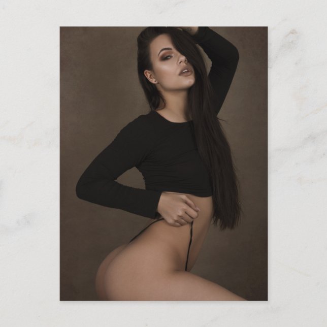 Postal ROSA FUERTE! imagen modelo de lencería de pelo lar (Anverso)