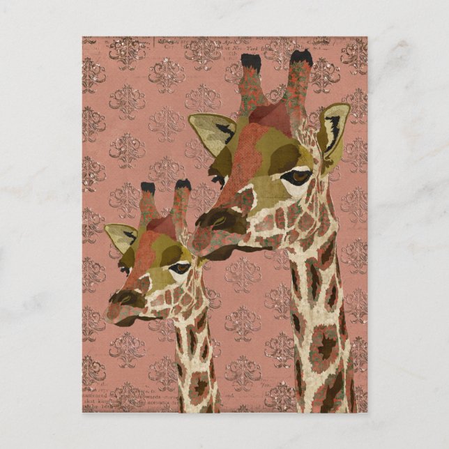 Postal Rosa Giraffes Glitzy Postcard (Anverso)