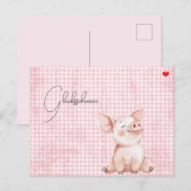 Postal rosa Glücksschwein-Karte Postcard Postkarte (Anverso / Reverso)