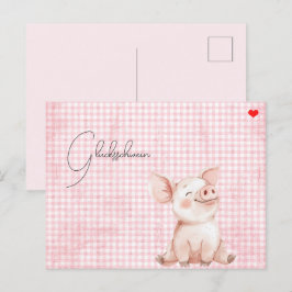 Postal rosa Glücksschwein-Karte Postcard Postkarte