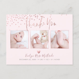 Postal Rosa Gold Confetti Moderno Script Gracias