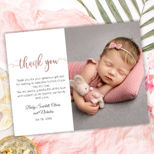 Postal Rosa Gold Modern Script Baby Photo