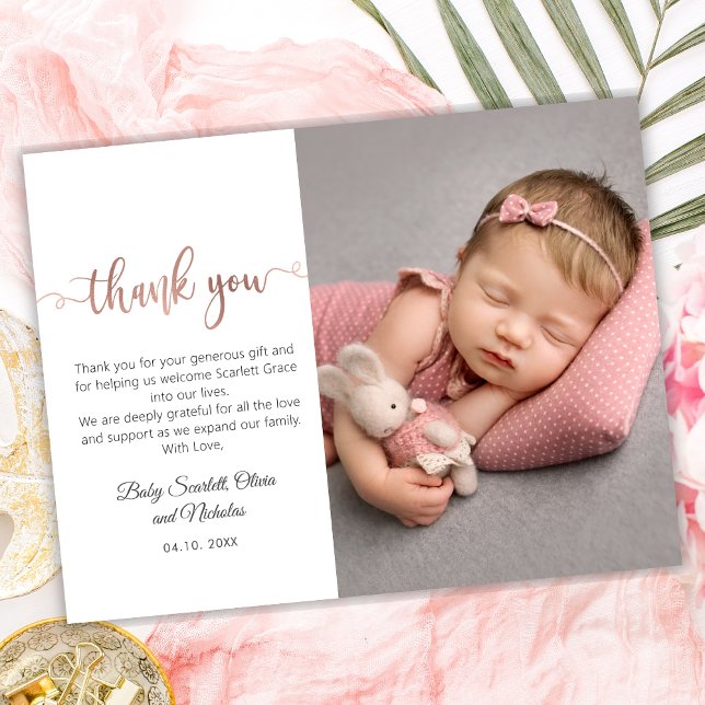 Postal Rosa Gold Modern Script Baby Photo (Subido por el creador)