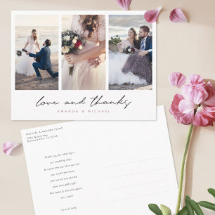 Postal Rosa Gold Multi Collage de fotos Boda Gracias