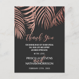 Postal Rosa Gold Palm Tree Fronds Black Modern Gracias