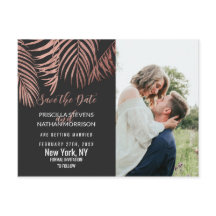 Rosa Gold Palm Tree Fronds Black Modern Save Date