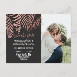 Postal Rosa Gold Palm Tree Fronds Black Modern Save Date