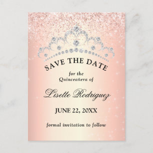 Postal Rosa Gold Quinceanera Guardar la fecha