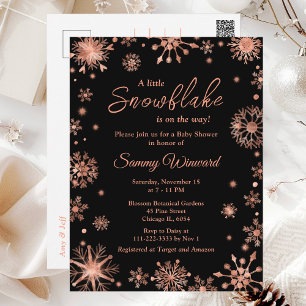 Postal Rosa Gold Snowflakes Winter Baby Shower