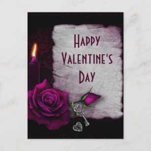 Postal Rosa gótico, El día de San Valentín de velas y can