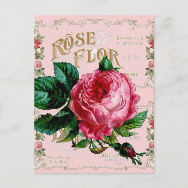 Postal Rosa inglés SHABBYCHIC rosa (Anverso)
