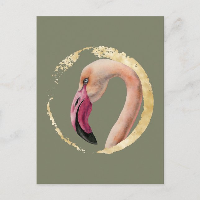 Postal Rosa Lady | Ilustracion acuático Flamingo Bird (Anverso)