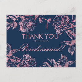 Postal Rosa Marina de Oro Simple Floral Bridesmaid Gracia