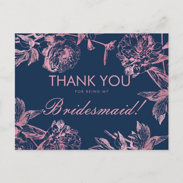 Postal Rosa Marina de Oro Simple Floral Bridesmaid Gracia (Anverso)