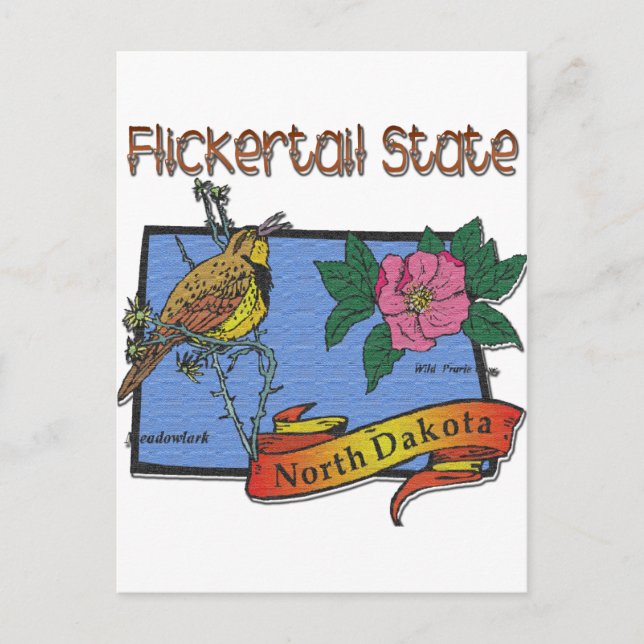 Postal Rosa Meadowlark del estado de Flickertail de Dakot (Anverso)
