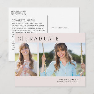 Postal Rosa Moderno para Graduación de Dos Fotos