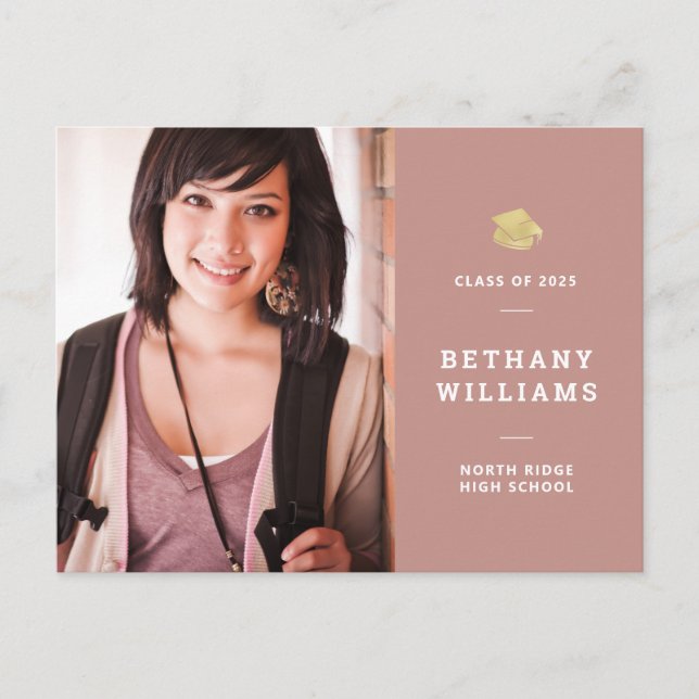 Postal Rosa moderno y graduación de fotografía de oro (Anverso)
