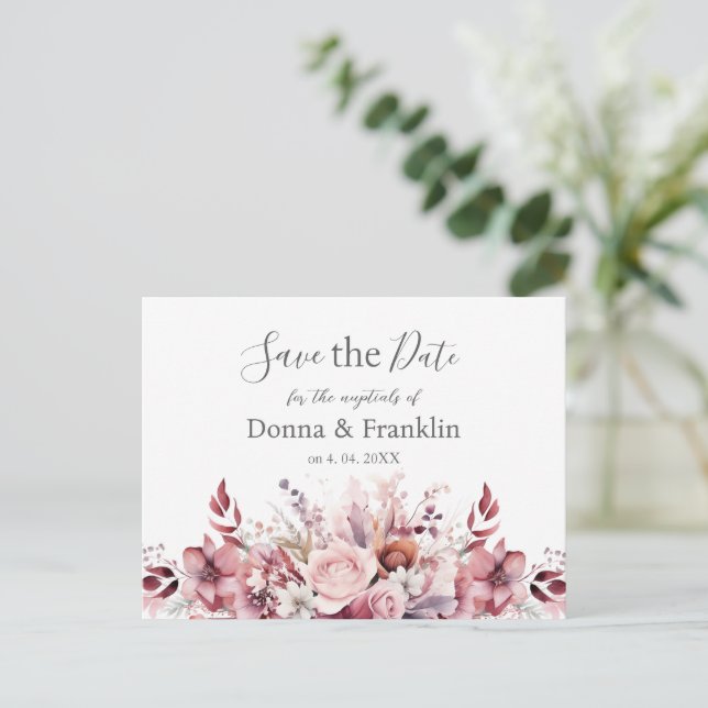 Postal Rosa moderno y polvoriento casamiento rosado salva (Anverso de pie)