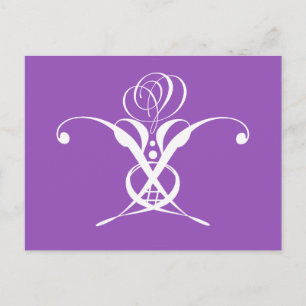 Postal Rosa morado retro blanco floreciente