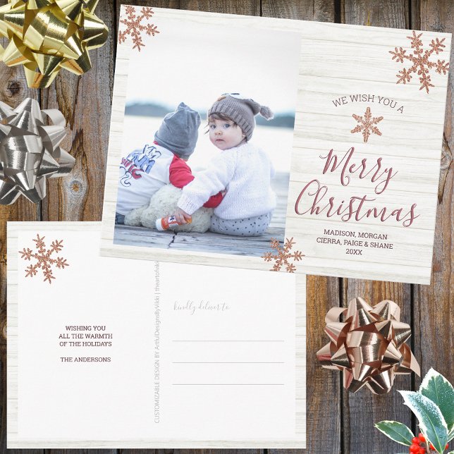 Postal Rosa Navidades rusos de copo de nieve tu foto (Easy to make your own, these Christmas postcards make a fun alternative to traditional holiday cards)