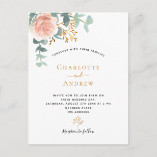 Postal Rosa oro eucalipto floral boda rosa
