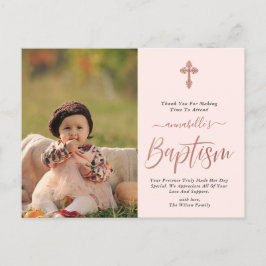 Postal Rosa Oro Y Chica De Fotos Rosa Baptism Gracias