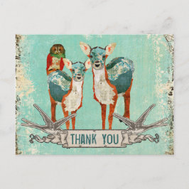 Postal Rosa Owl & Azure Deer Gracias Postcard