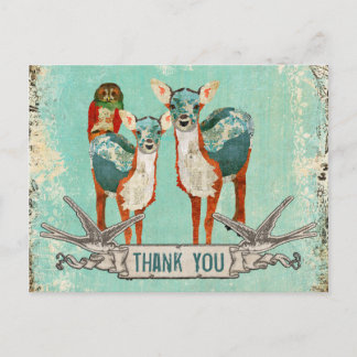 Postal Rosa Owl & Azure Deer Gracias Postcard