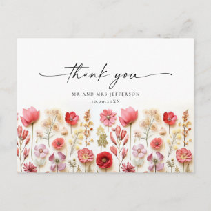 Postal Rosa Pastel Retro Boho Flor Silvestre Gracias
