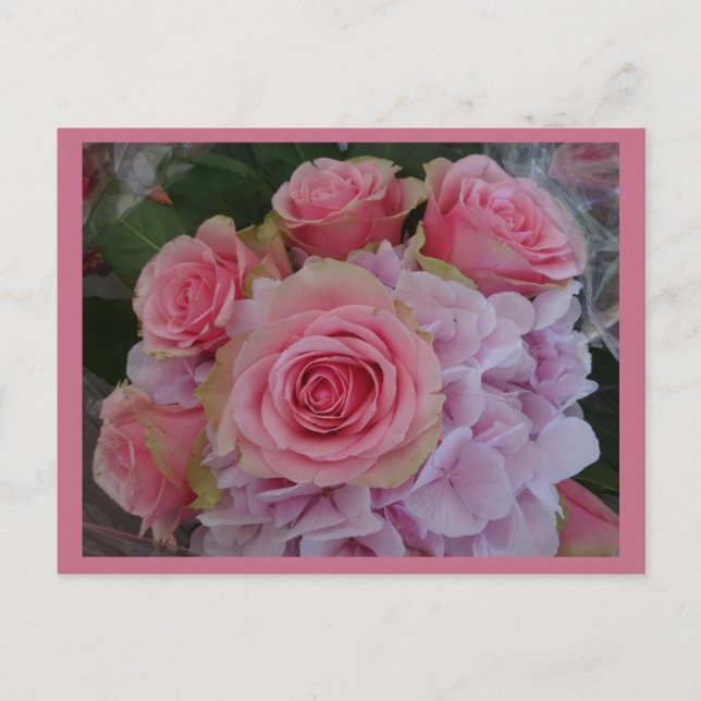 Postal Rosa Pastel y Flores de Hidrangea Postcard DIY (Anverso)
